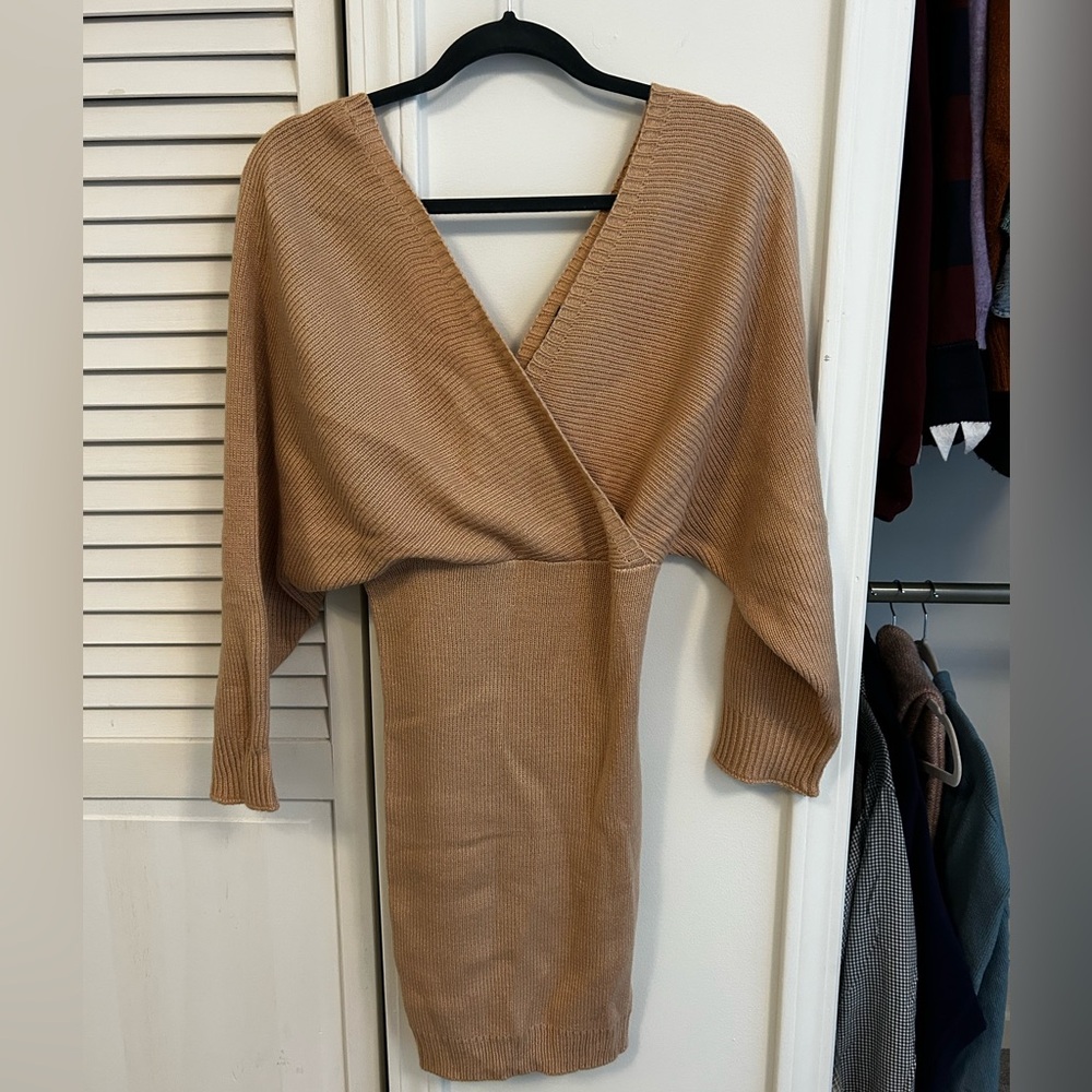 Boohoo Camel Knit Sweater Dress